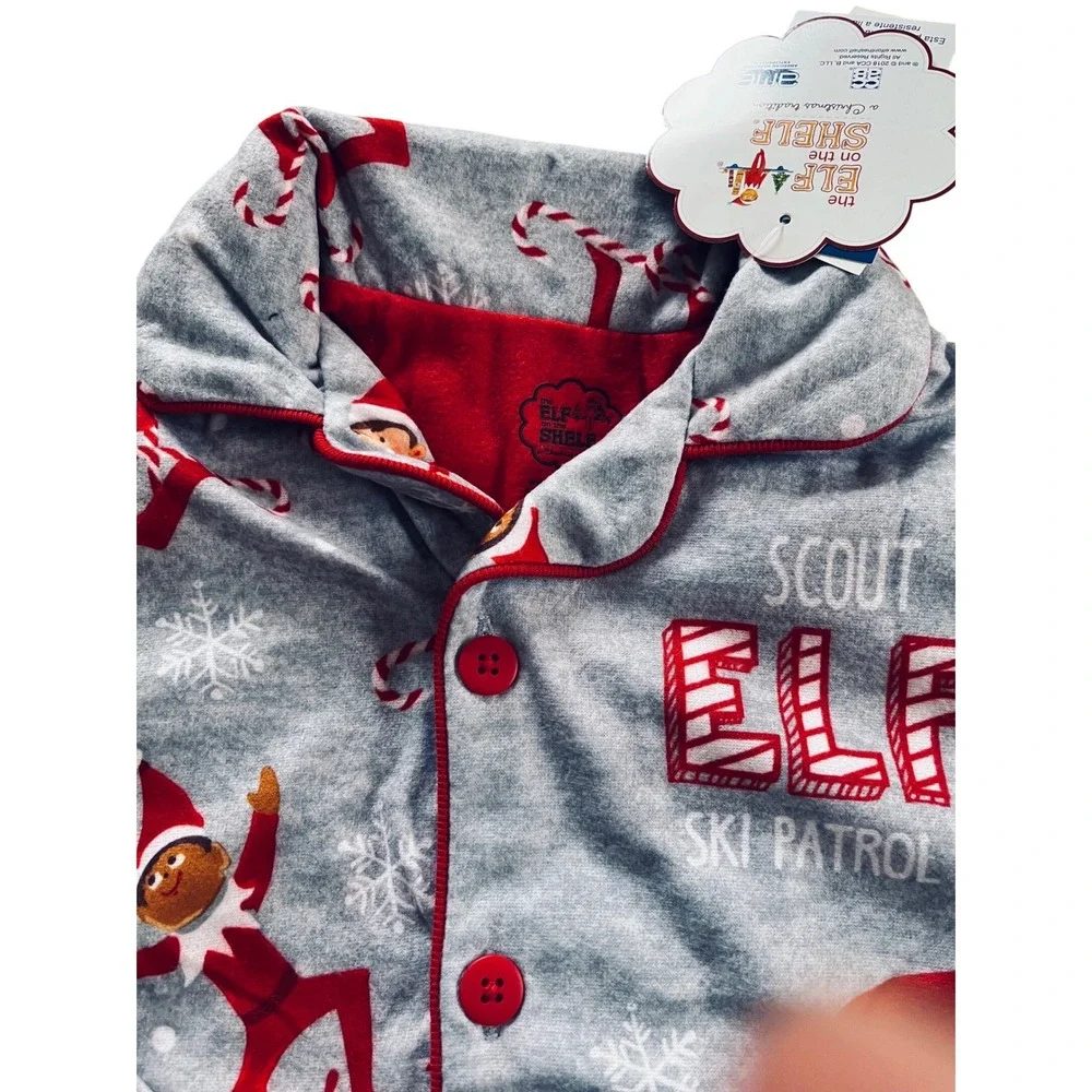 Elf on the Shelf Scout‎ Elf Ski Patrol Pajama Set Kids Size 6 Gray Red Christmas